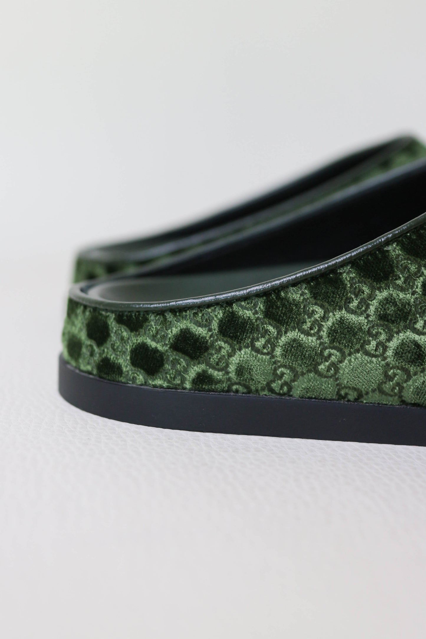 Gucci Horsebit Velvet Monogram Mules Green