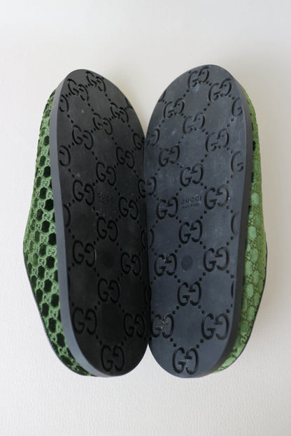 Gucci Horsebit Velvet Monogram Mules Green