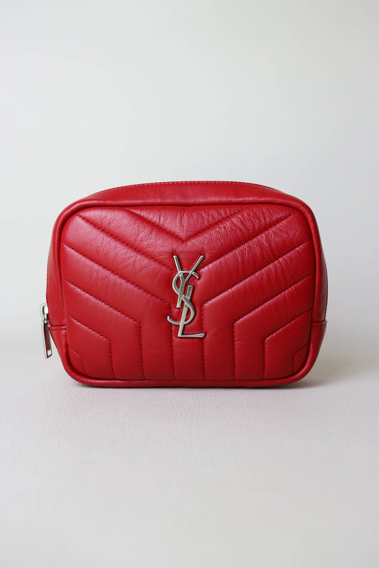 Saint Laurent Logo Leather Toiletry Pouch Red