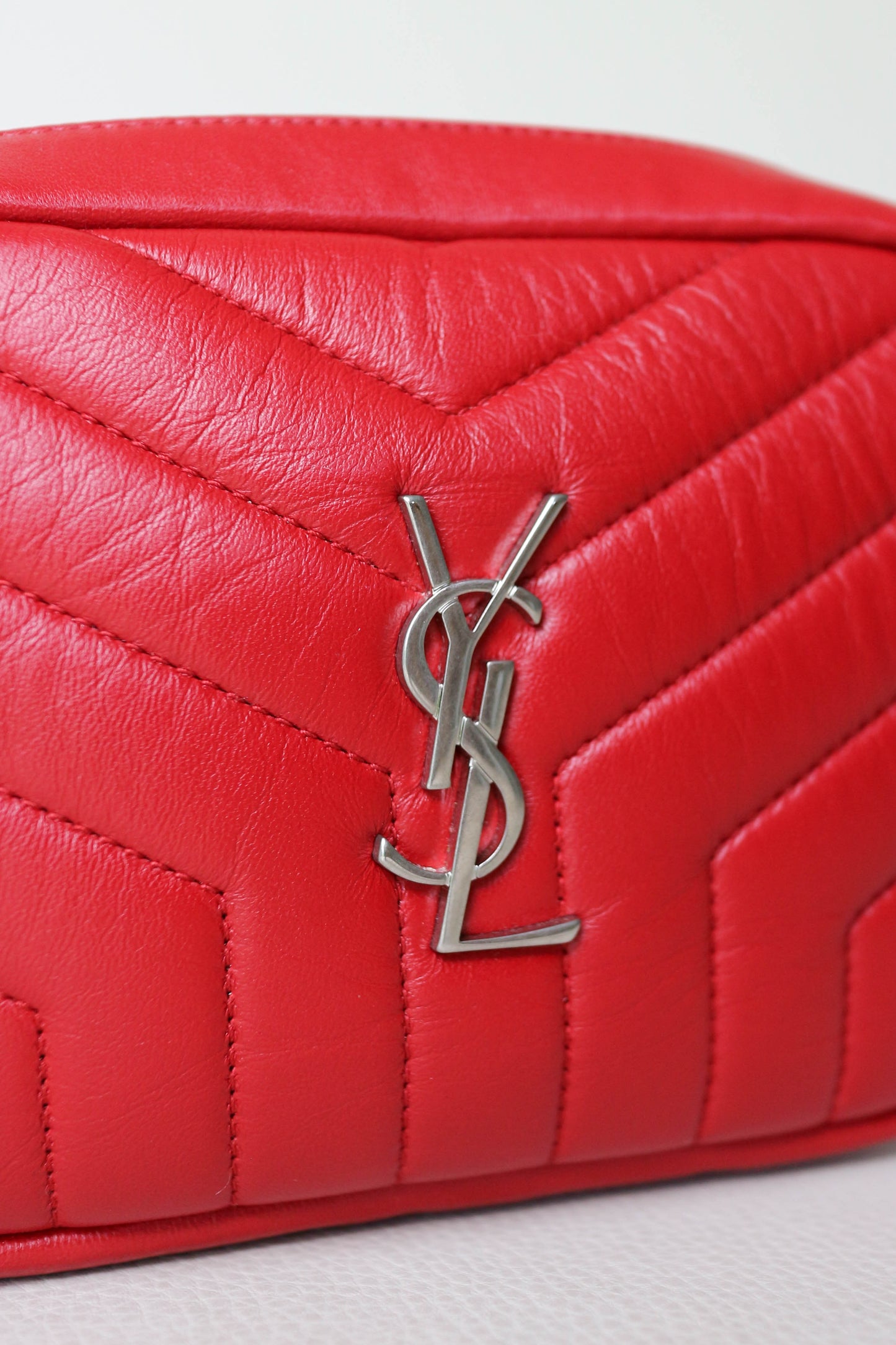 Saint Laurent Logo Leather Toiletry Pouch Red