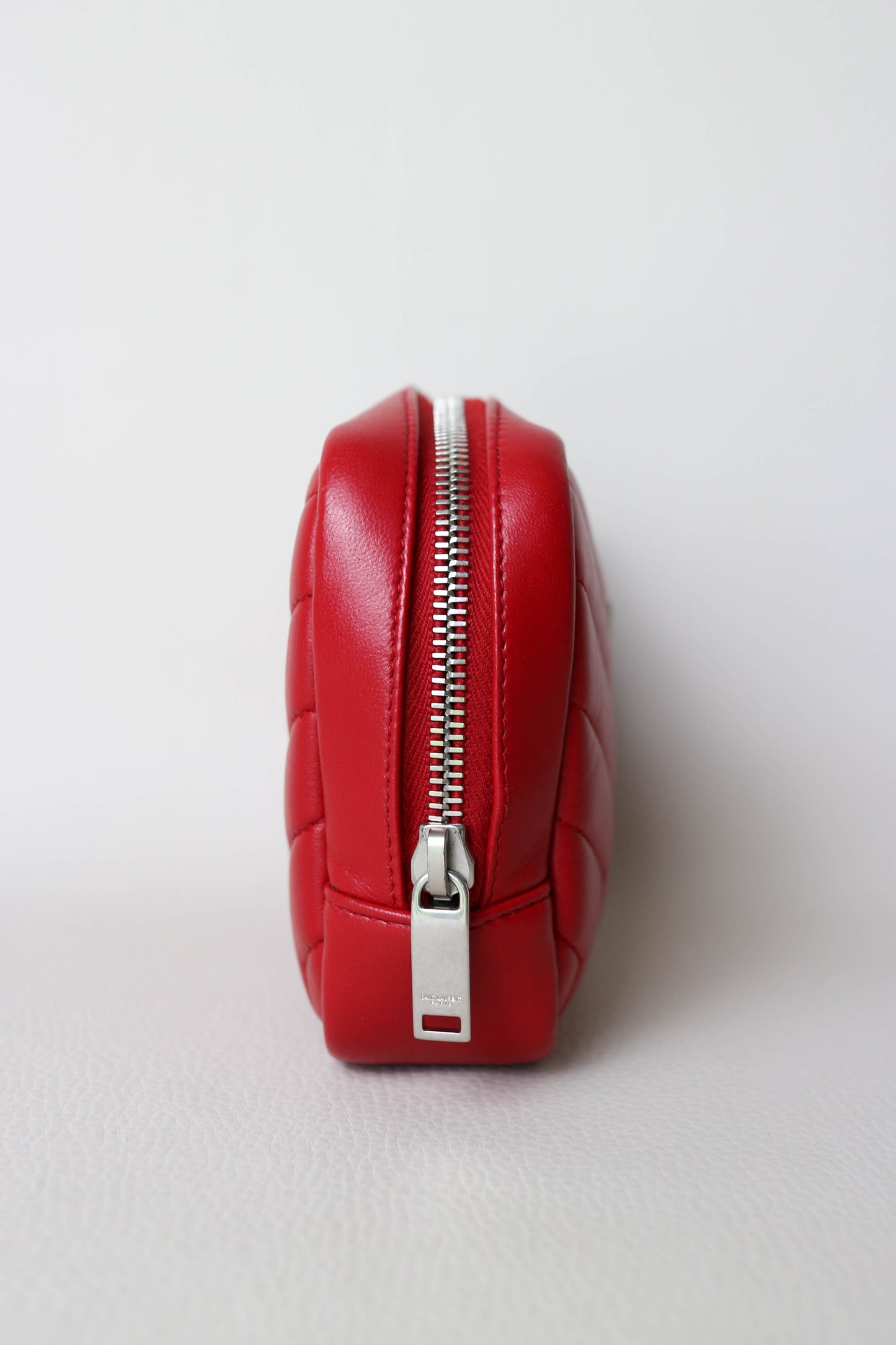 Saint Laurent Logo Leather Toiletry Pouch Red