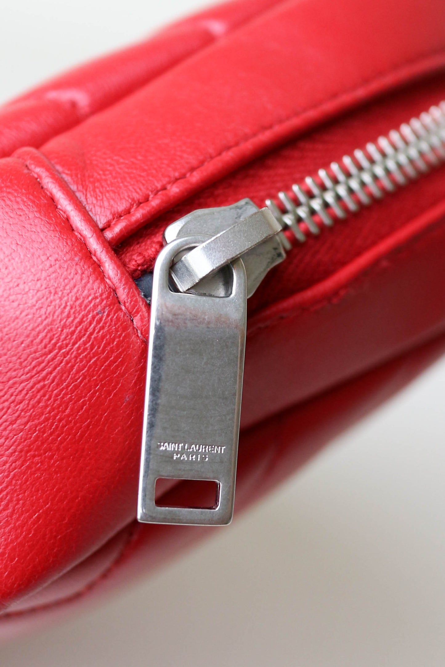 Saint Laurent Logo Leather Toiletry Pouch Red