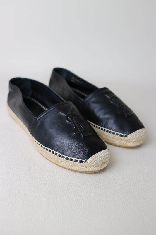 Saint Laurent Logo Leather Espadrilles Black