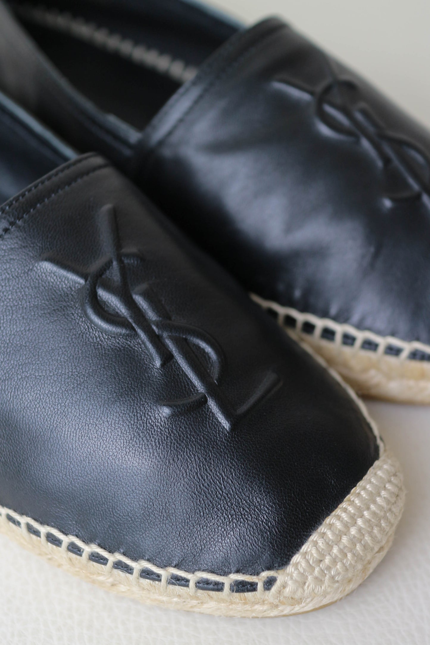 Saint Laurent Logo Leather Espadrilles Black