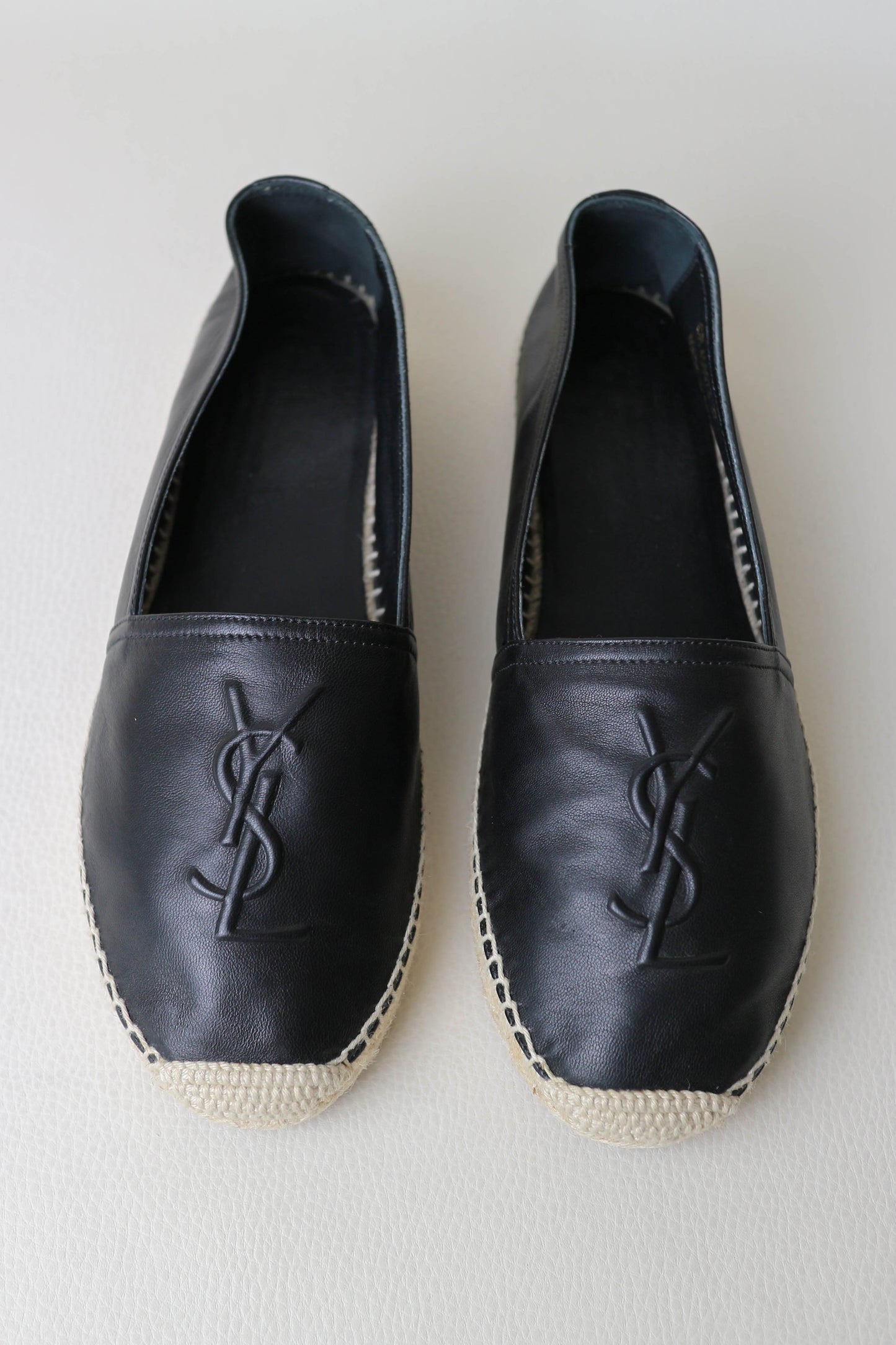 Saint Laurent Logo Leather Espadrilles Black