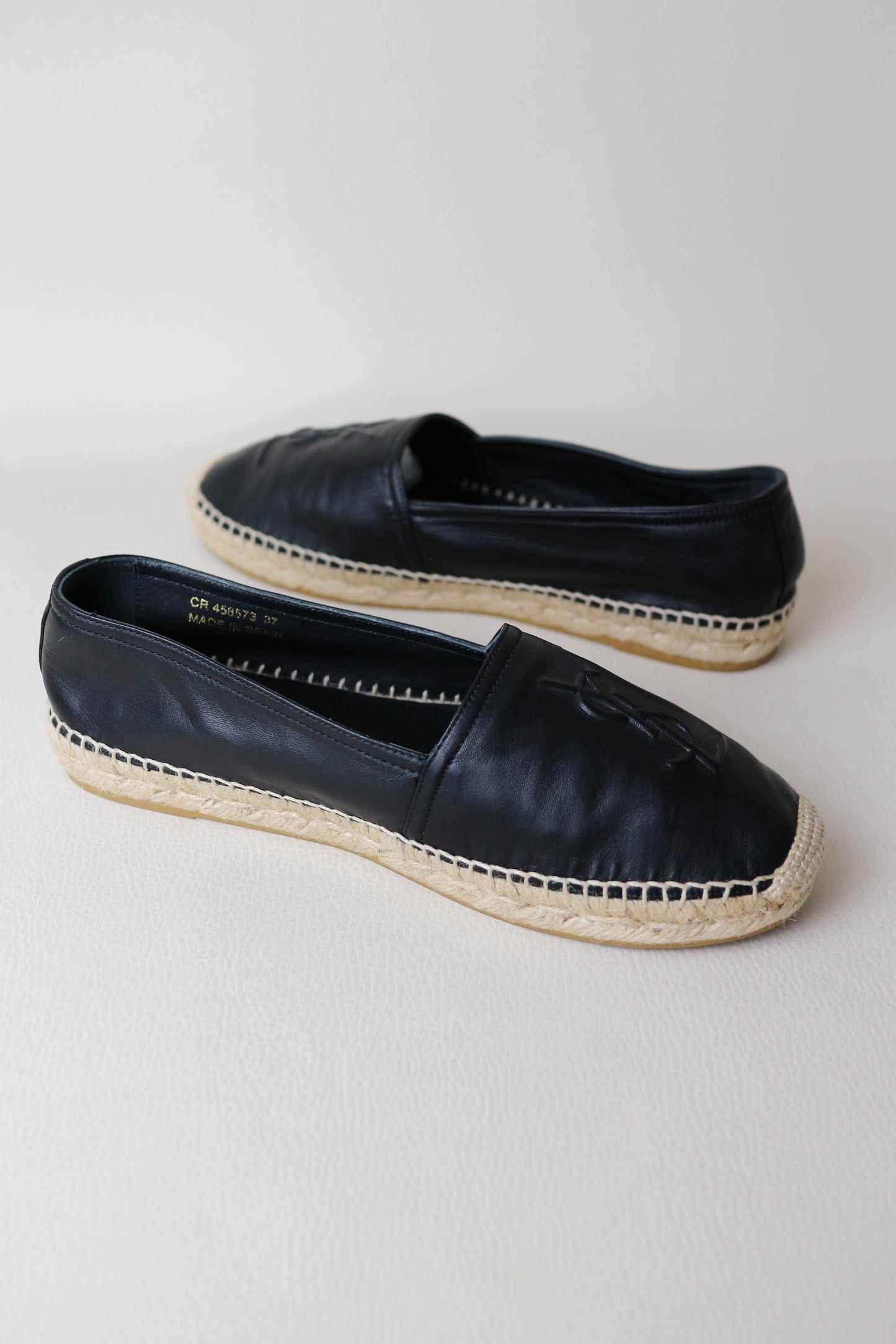 Saint Laurent Logo Leather Espadrilles Black