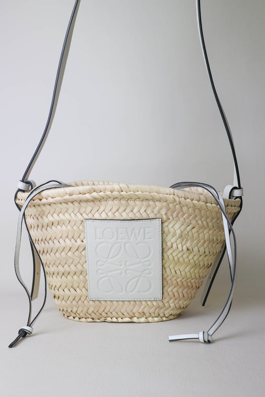 LOEWE Logo Raffia Shoulder Bag White