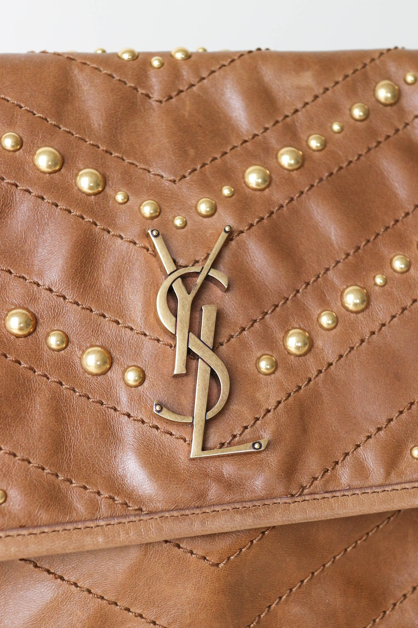 Saint Laurent Niki Studded Shoulder Bag Brown