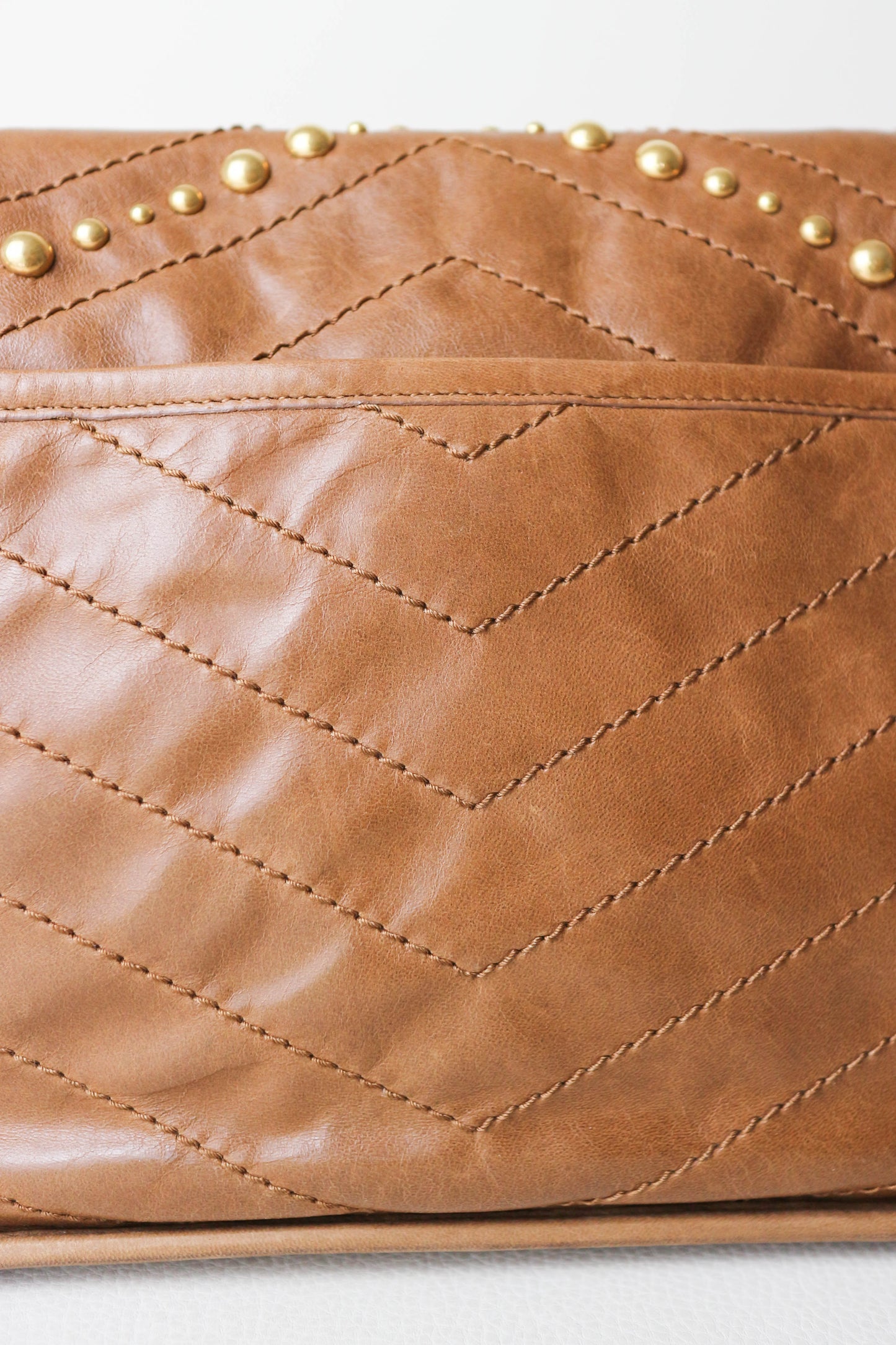 Saint Laurent Niki Studded Shoulder Bag Brown