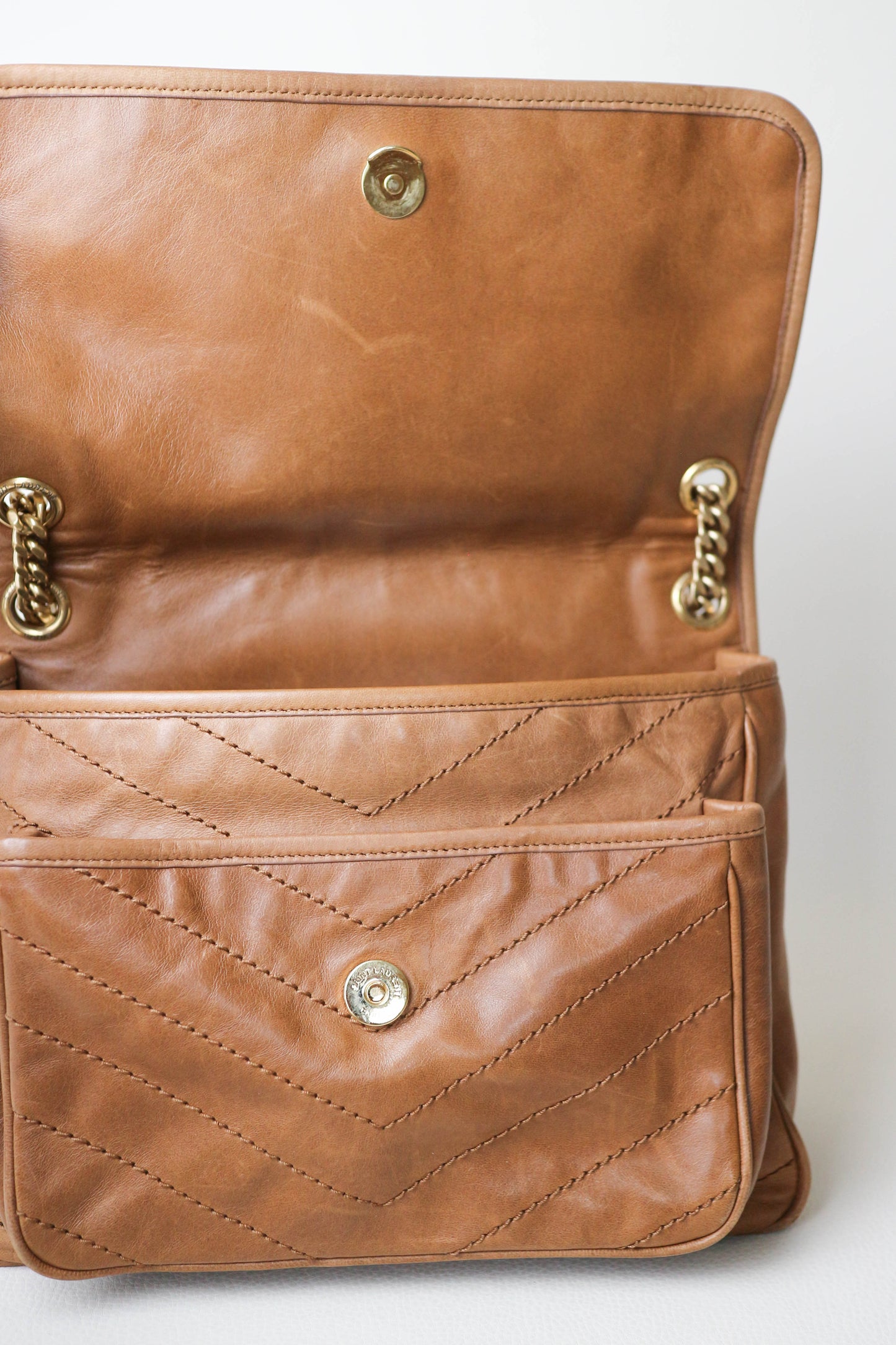 Saint Laurent Niki Studded Shoulder Bag Brown