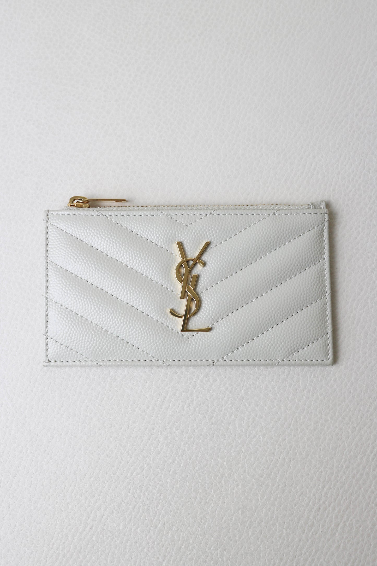 Saint Laurent Cassandre Logo Zip Card Holder White