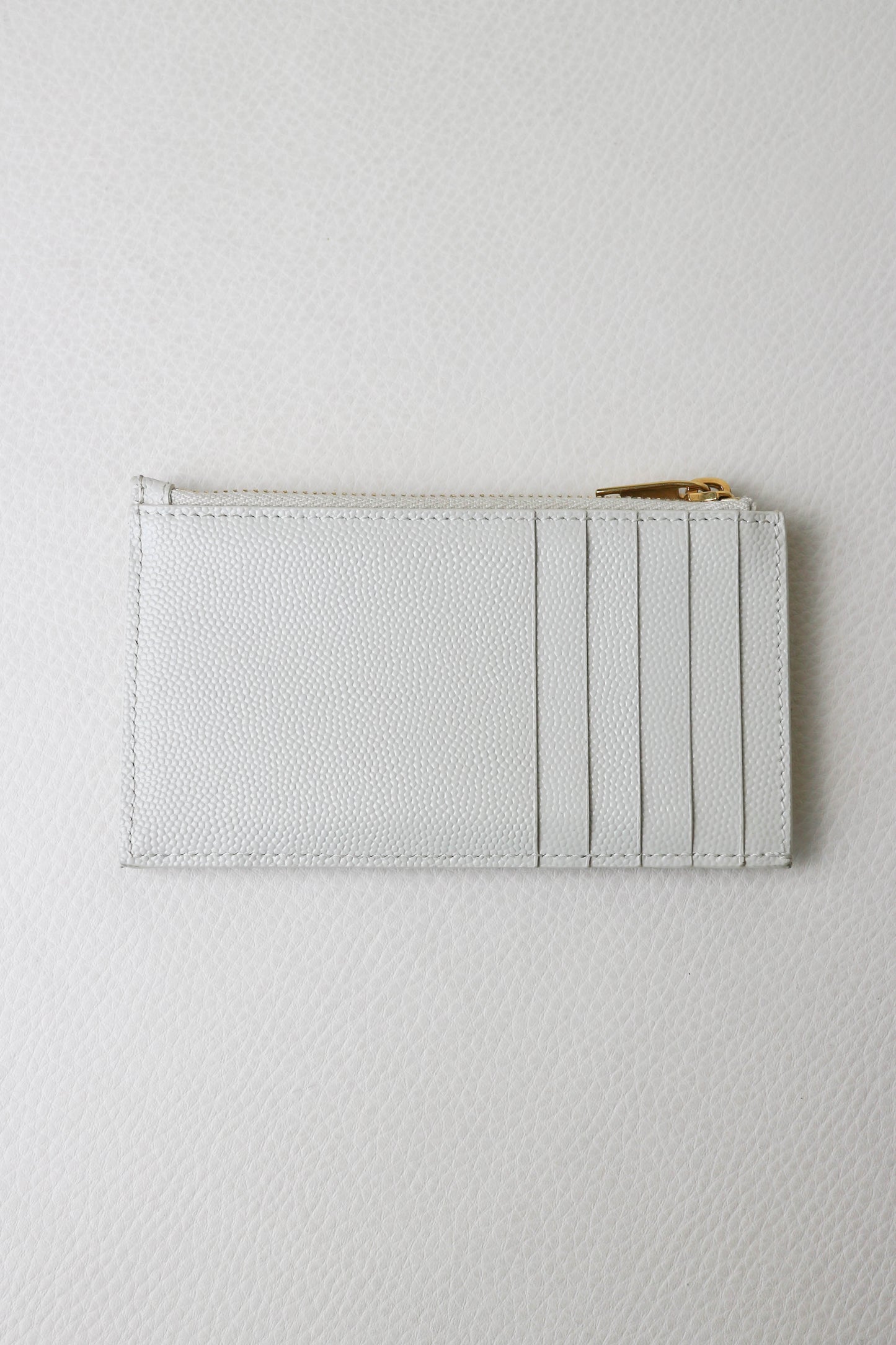 Saint Laurent Cassandre Logo Zip Card Holder White