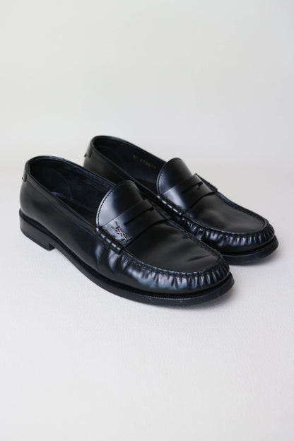 Saint Laurent Leather Penny Loafers Black
