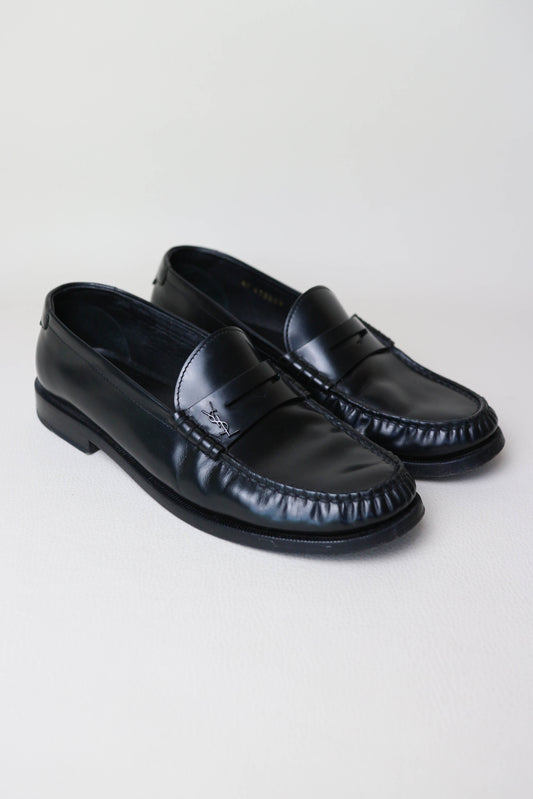 Saint Laurent Leather Penny Loafers Black