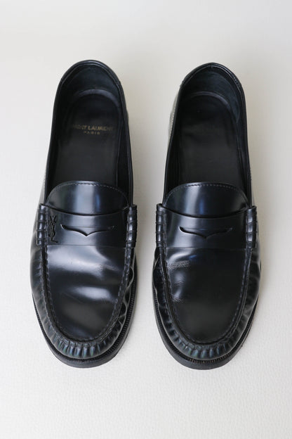 Saint Laurent Leather Penny Loafers Black