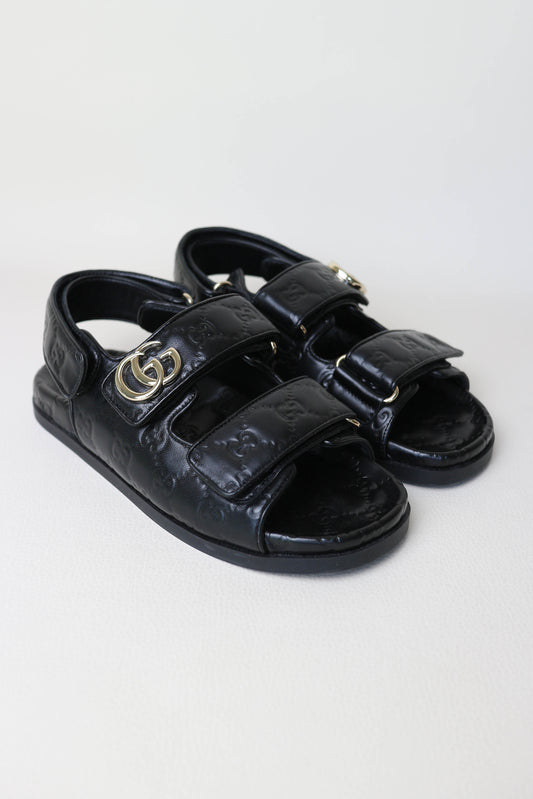 Gucci Leather Monogram Sandals Black