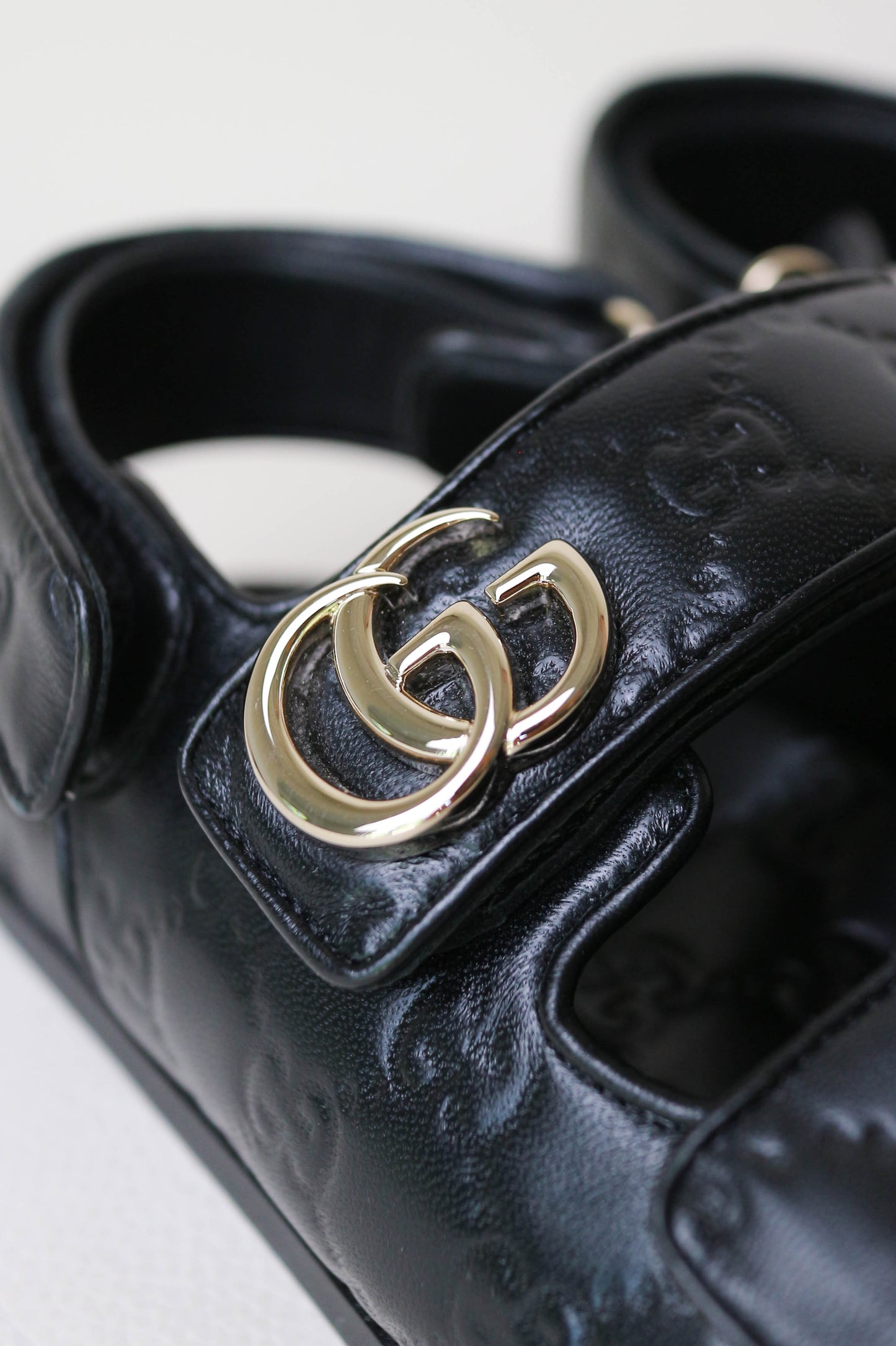 Gucci Leather Monogram Sandals Black