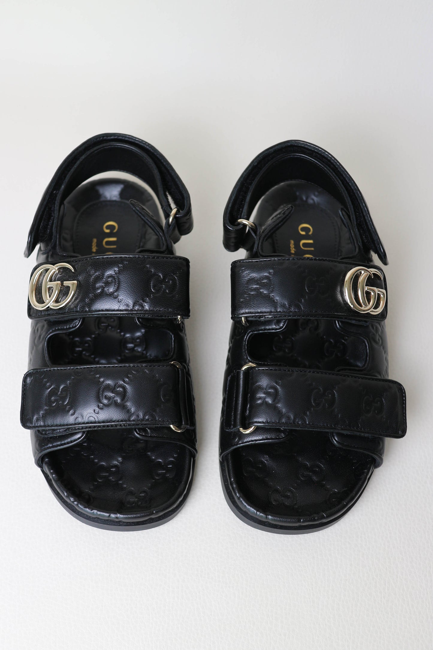 Gucci Leather Monogram Sandals Black