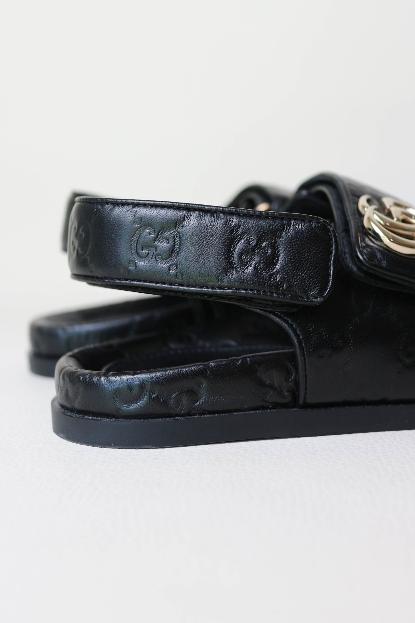 Gucci Leather Monogram Sandals Black