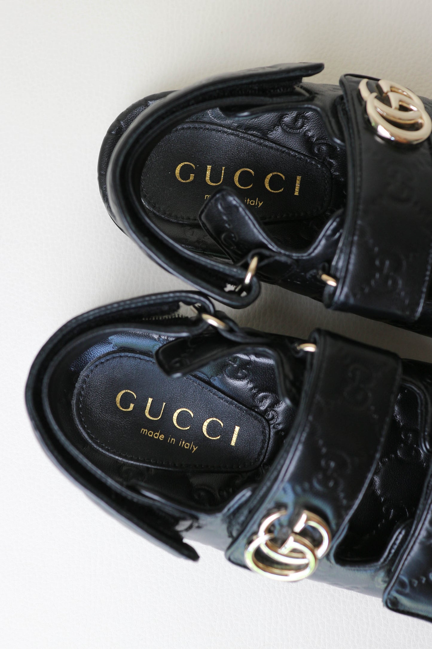 Gucci Leather Monogram Sandals Black