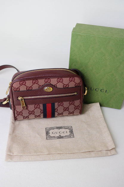 Gucci Ophidia Canvas Mini Bag Burgundy