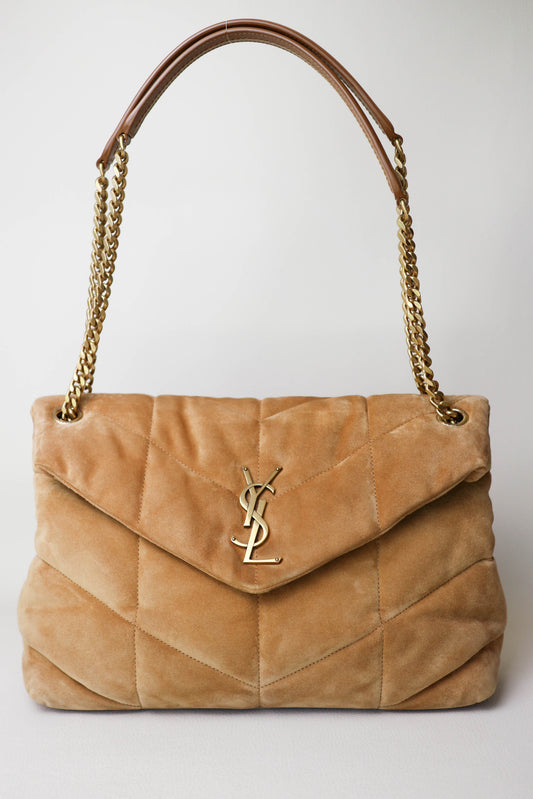 Saint Laurent Loulou Puffer Shoulder Bag Suede Brown