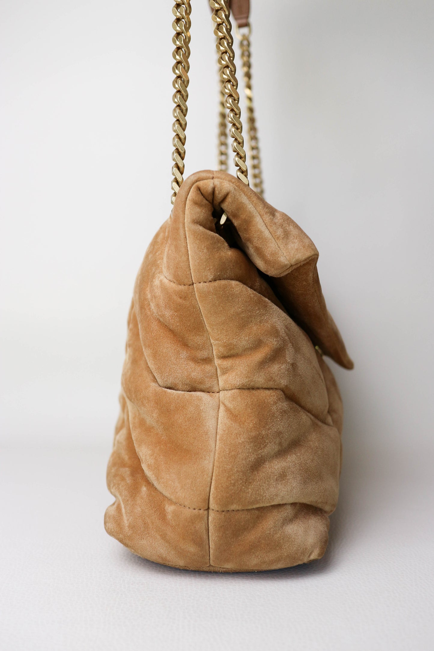 Saint Laurent Loulou Puffer Shoulder Bag Suede Brown