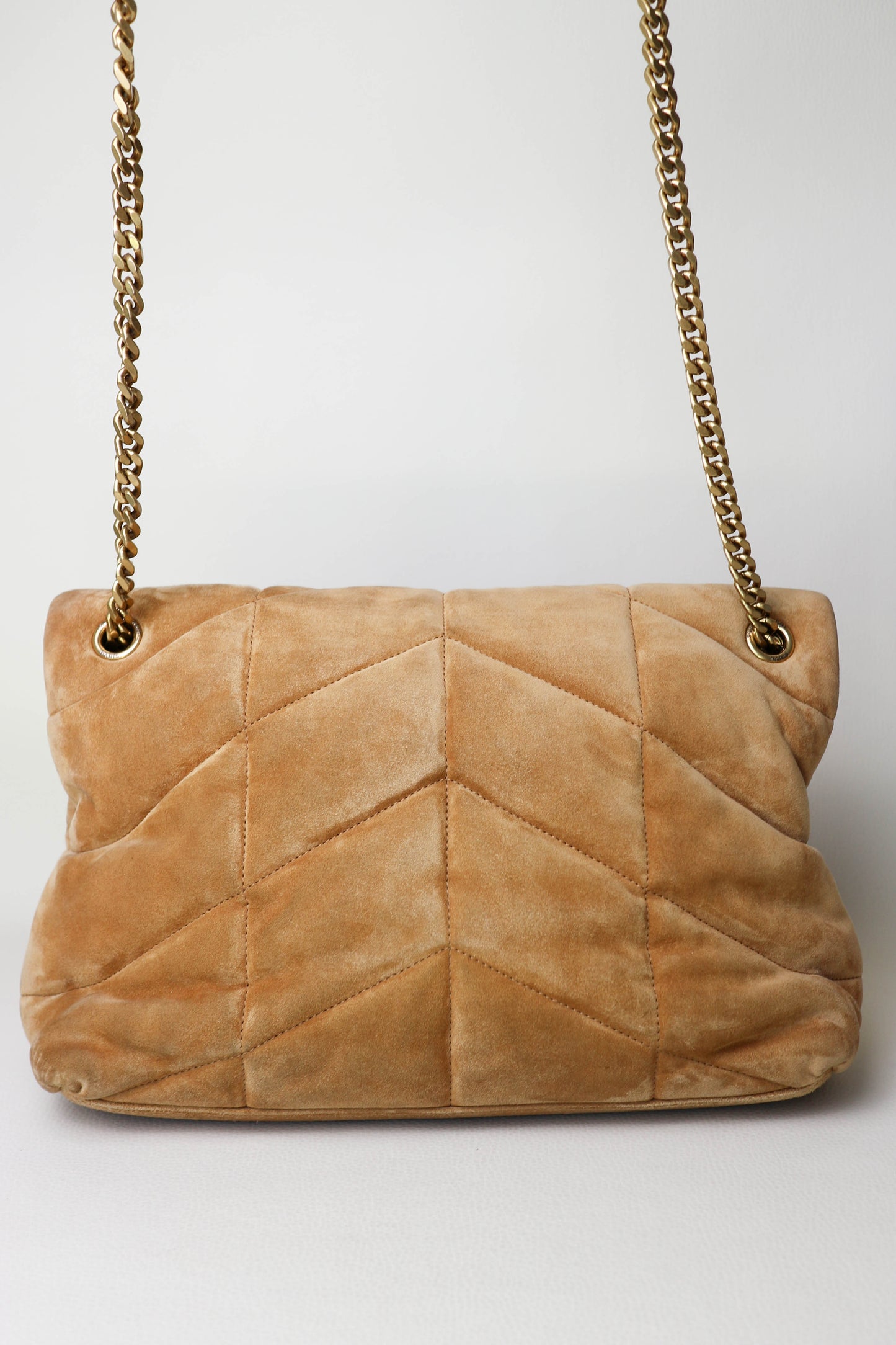 Saint Laurent Loulou Puffer Shoulder Bag Suede Brown