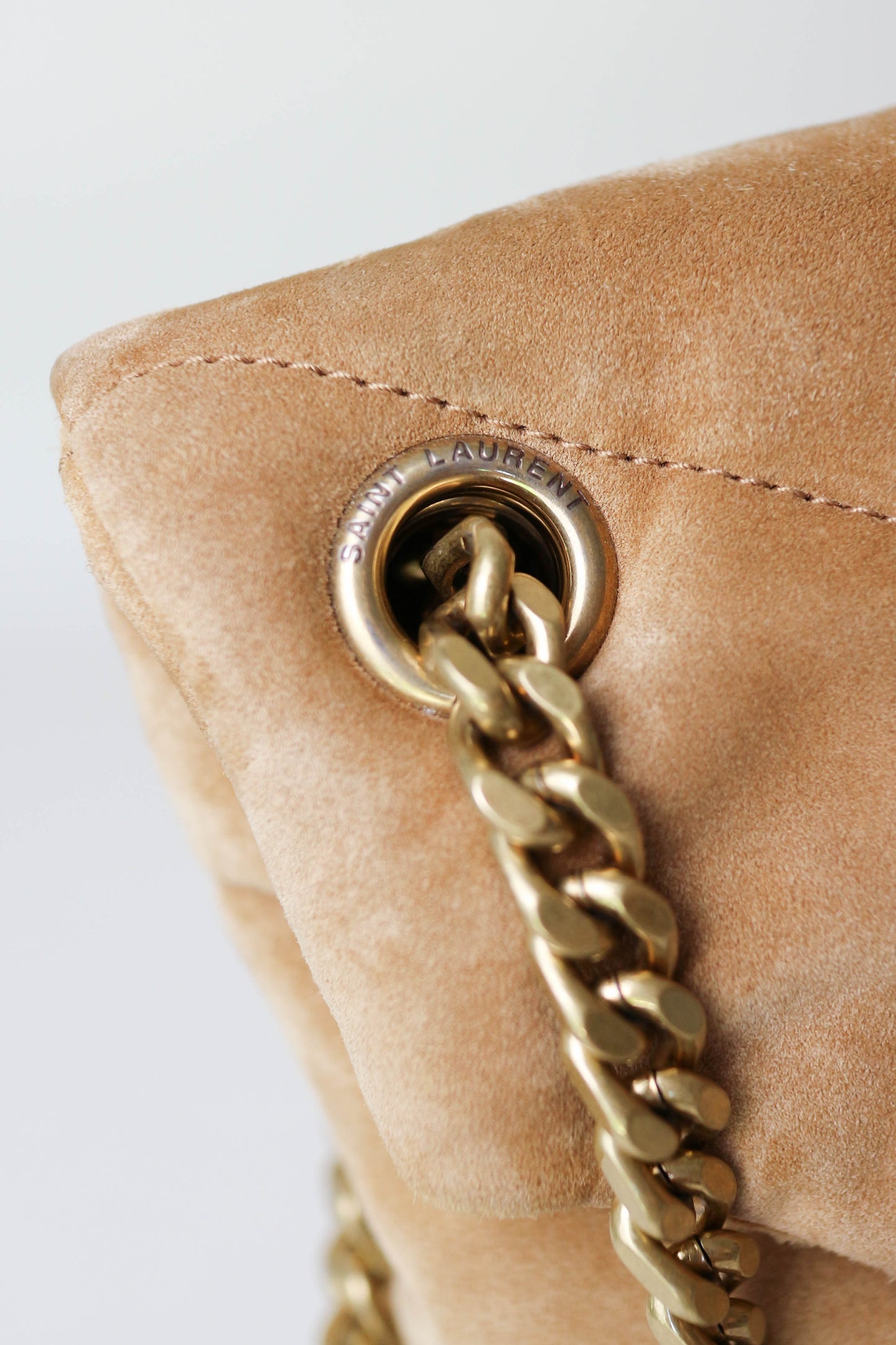 Saint Laurent Loulou Puffer Shoulder Bag Suede Brown