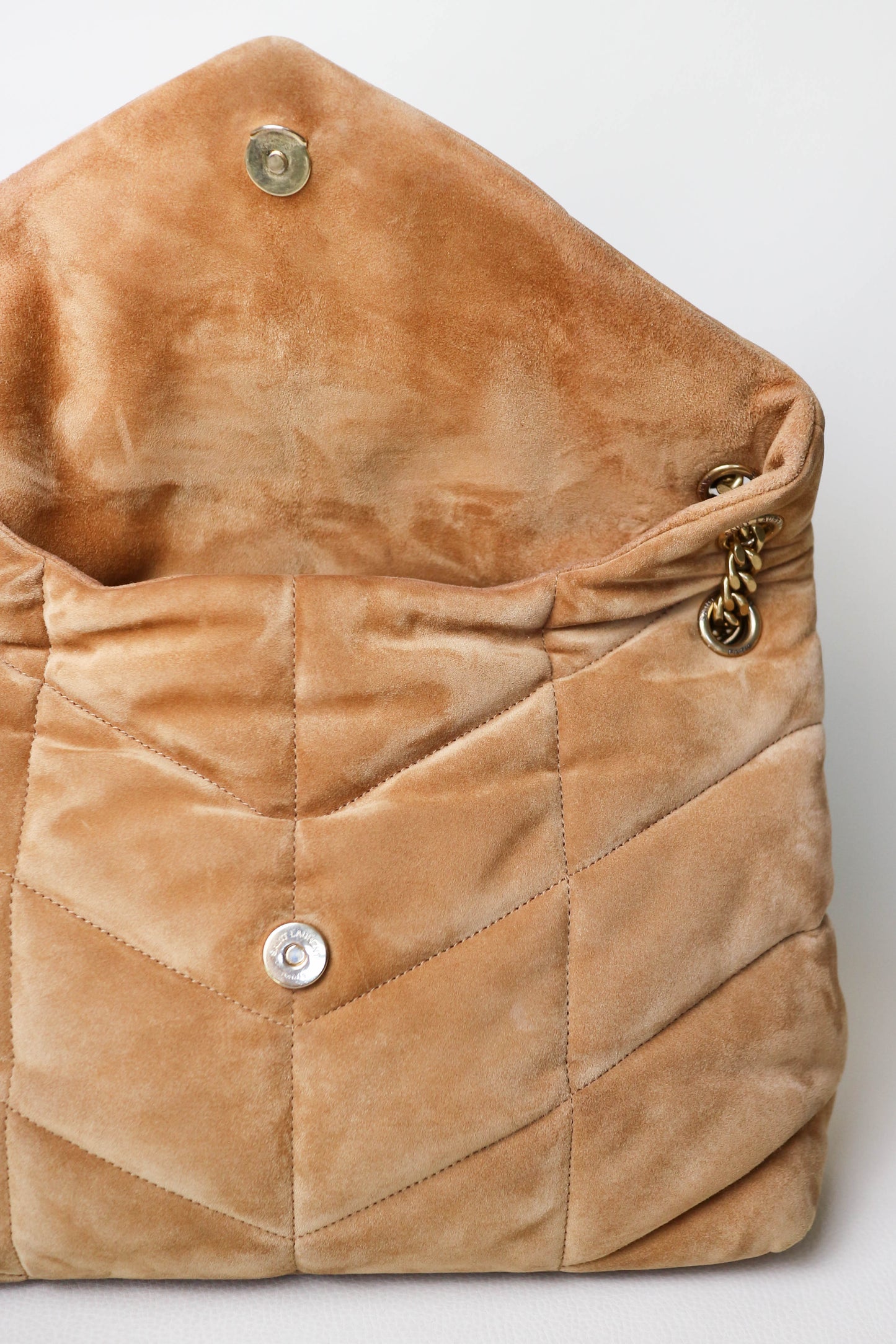 Saint Laurent Loulou Puffer Shoulder Bag Suede Brown