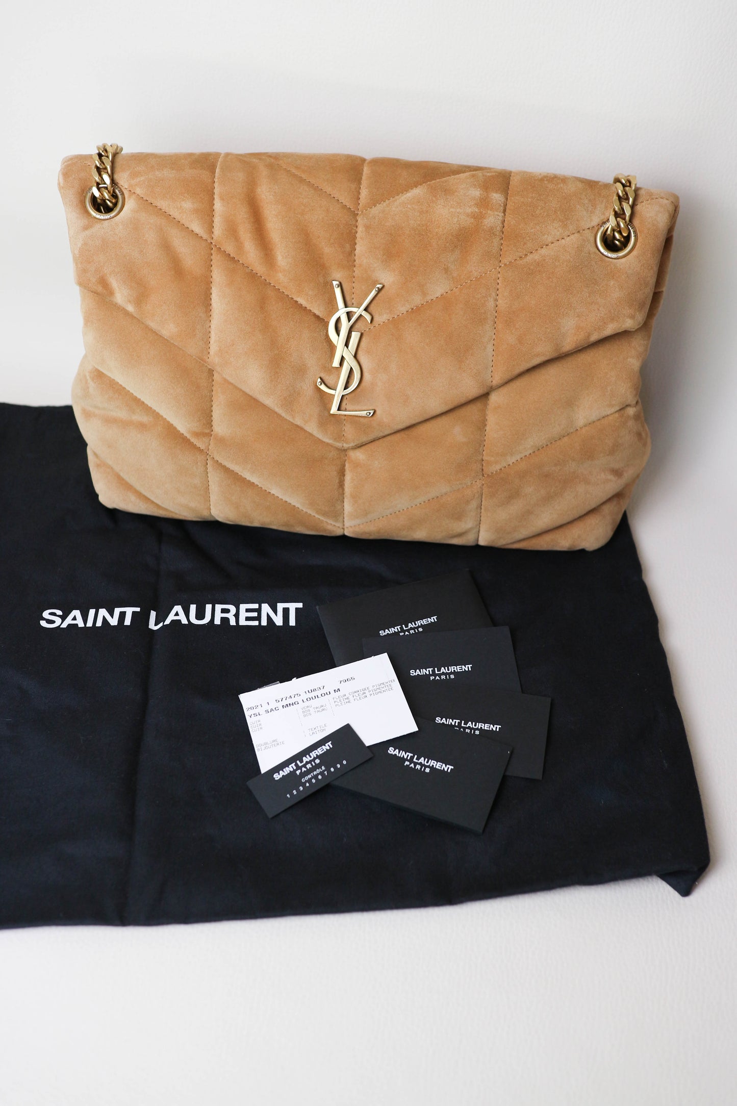 Saint Laurent Loulou Puffer Shoulder Bag Suede Brown