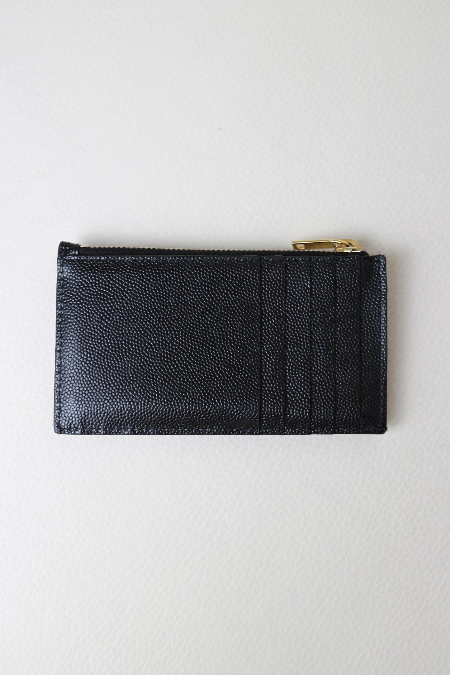 Saint Laurent Cassandre Logo Zip Card Holder Black
