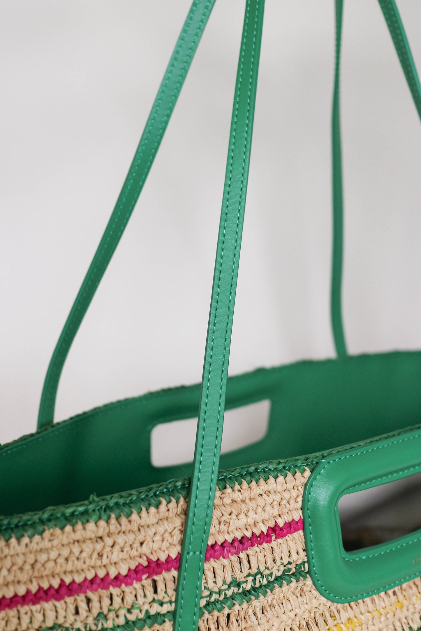 Maje Raffia Leather Tote Bag Green