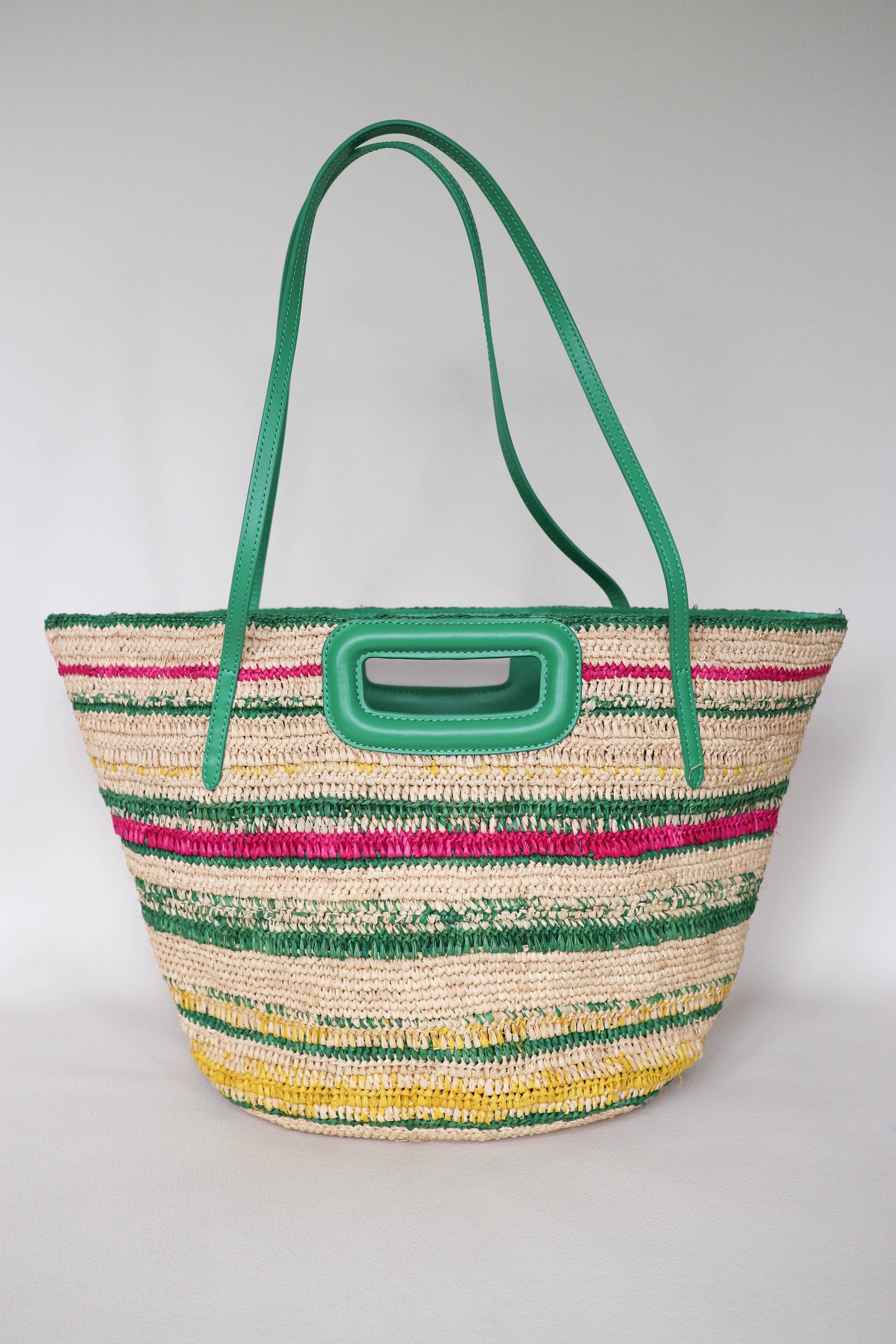 Maje Raffia Leather Tote Bag Green