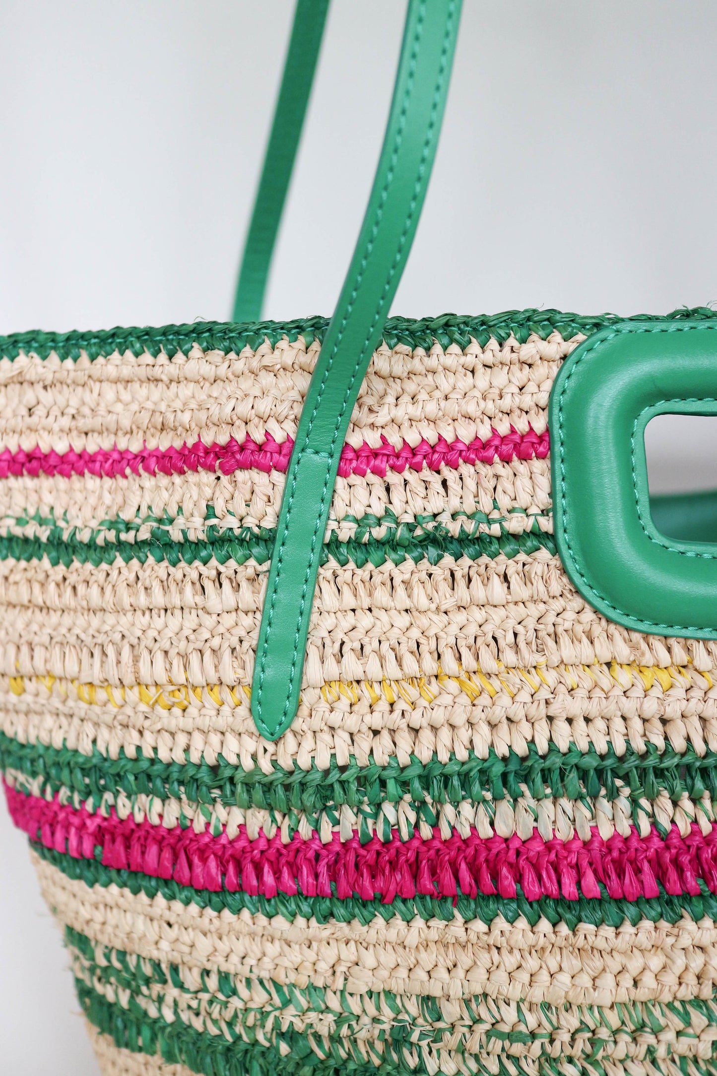 Maje Raffia Leather Tote Bag Green