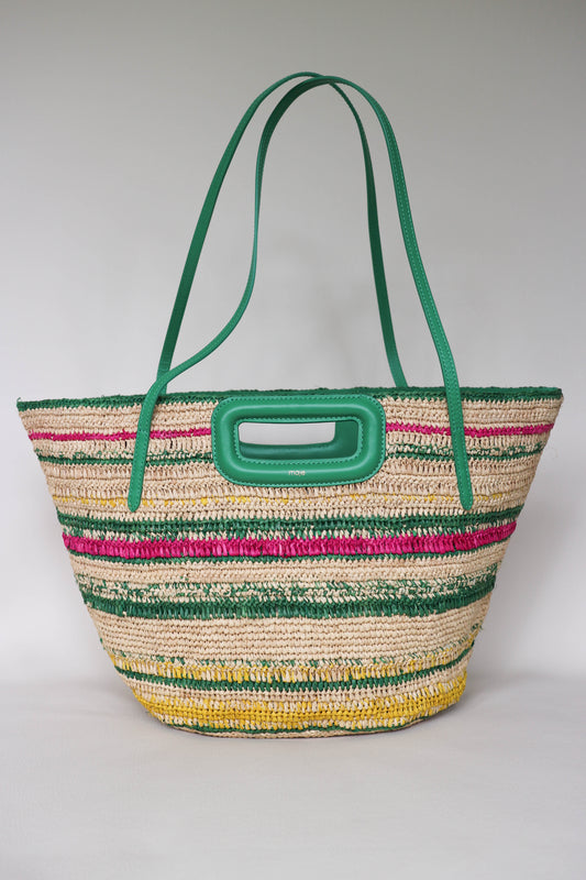 Maje Raffia Leather Tote Bag Green