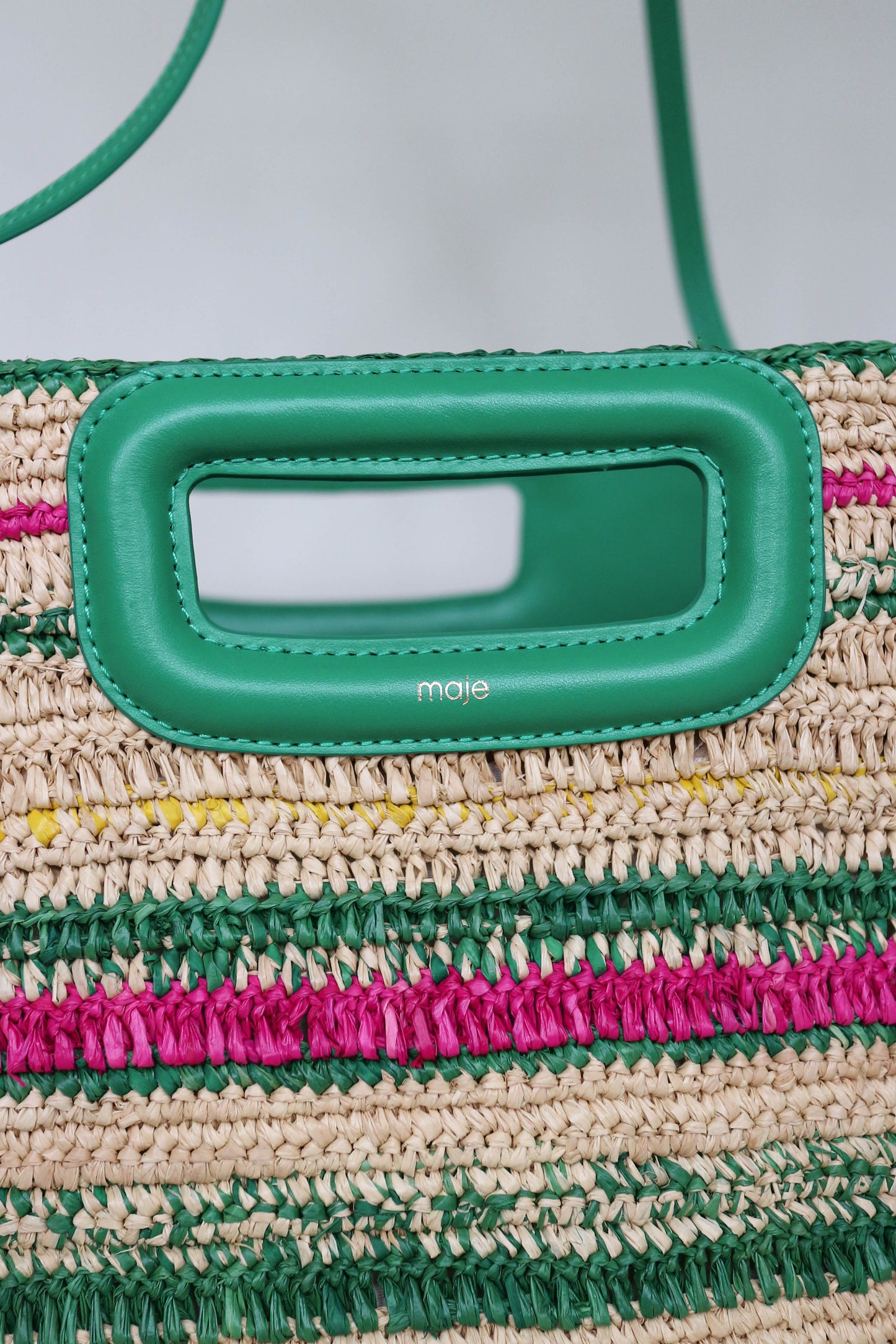 Maje Raffia Leather Tote Bag Green