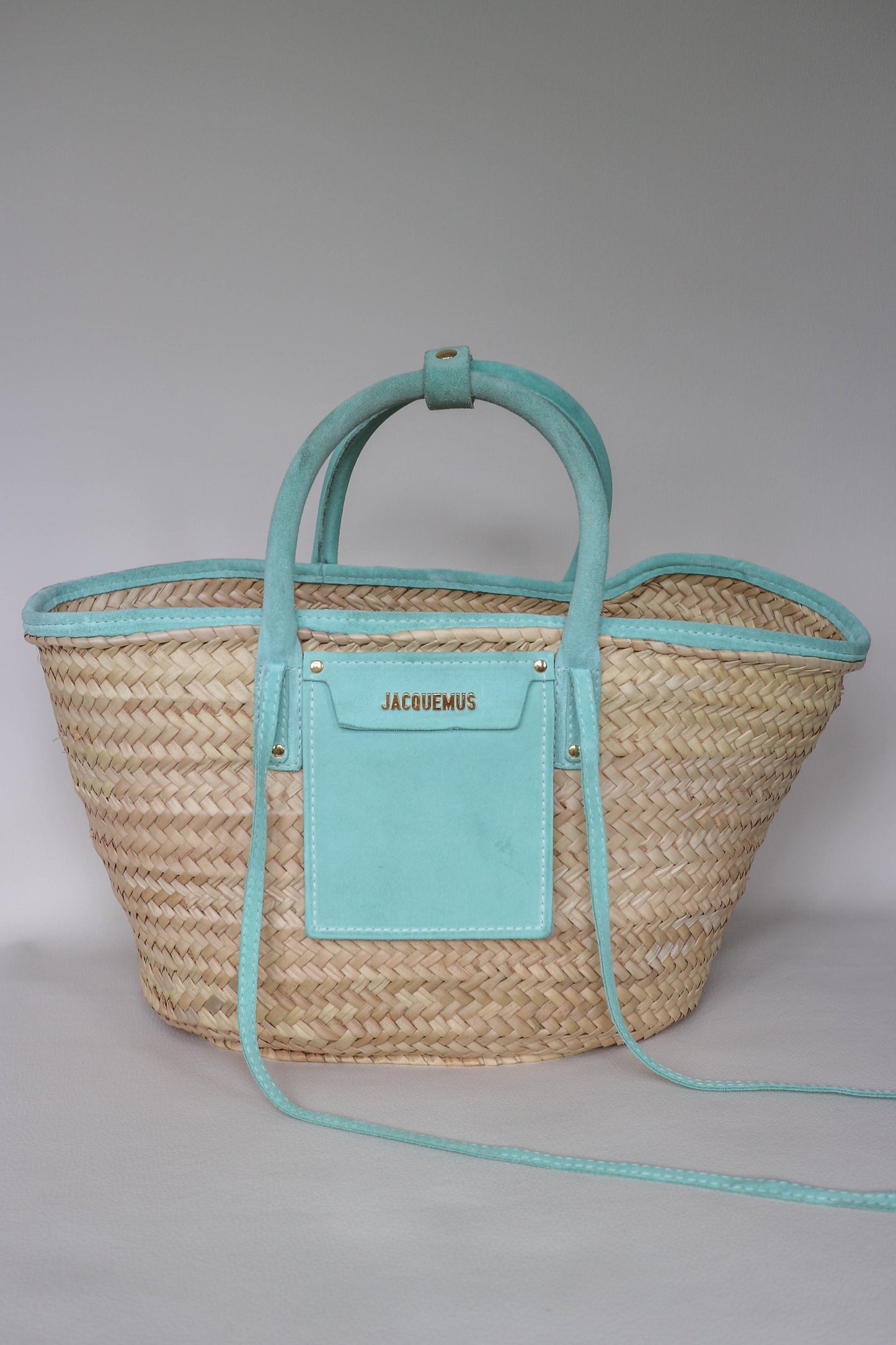 Jacquemus Raffia Leather Tote Bag Turquoise