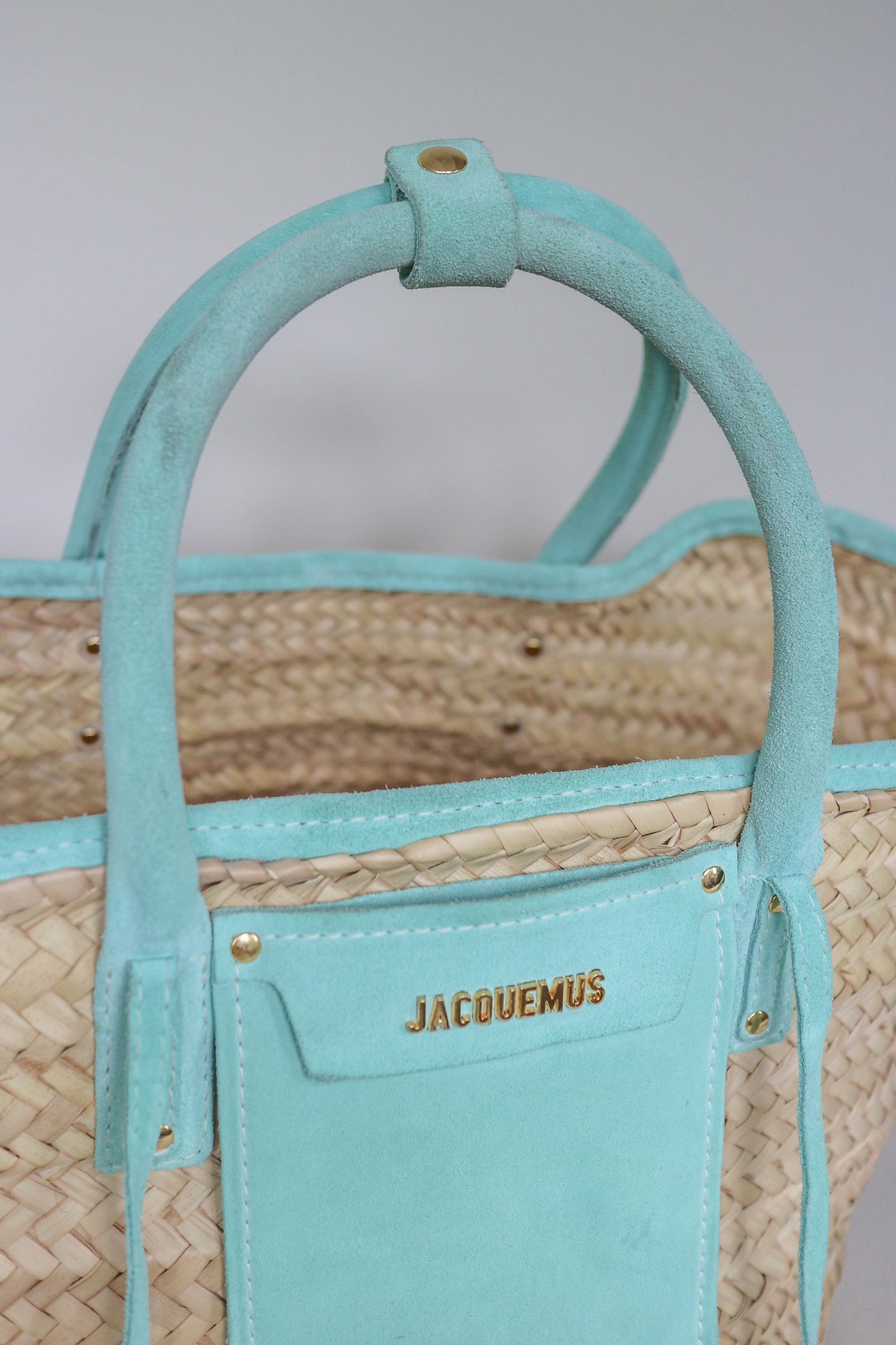 Jacquemus Raffia Leather Tote Bag Turquoise