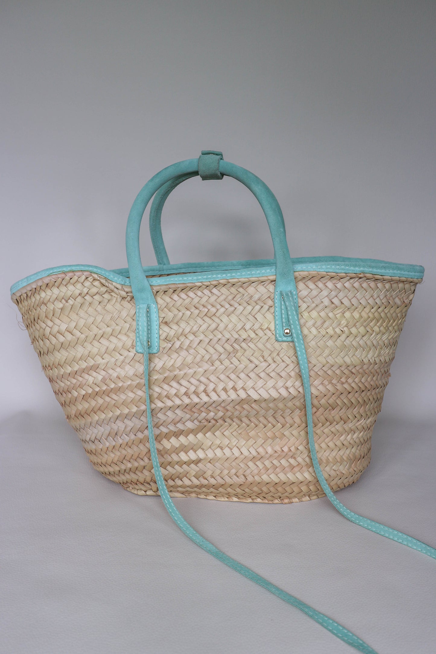 Jacquemus Raffia Leather Tote Bag Turquoise