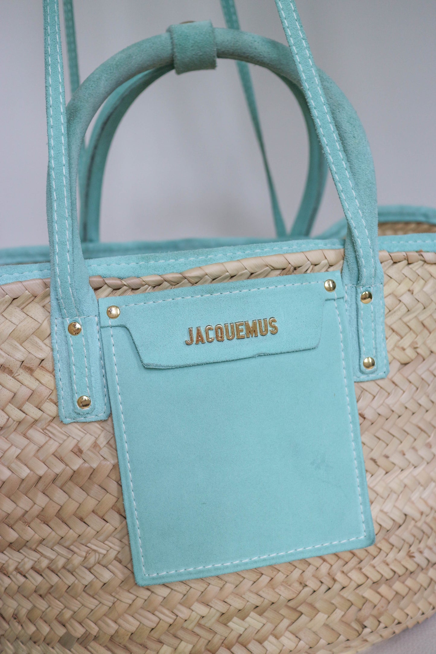 Jacquemus Raffia Leather Tote Bag Turquoise