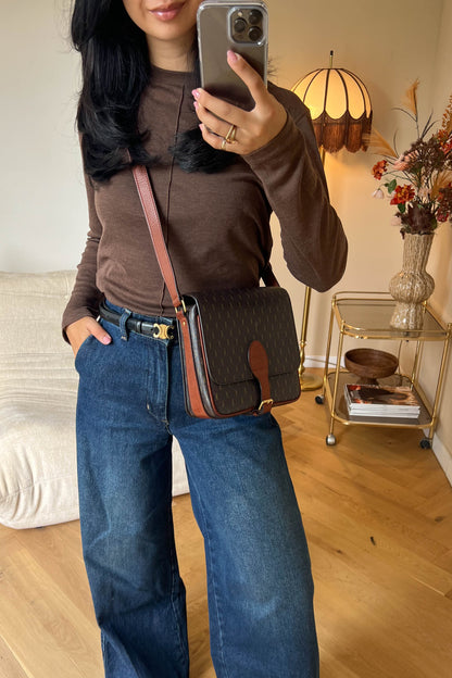 Saint Laurent Monogram Satchel Crossbody Bag Brown