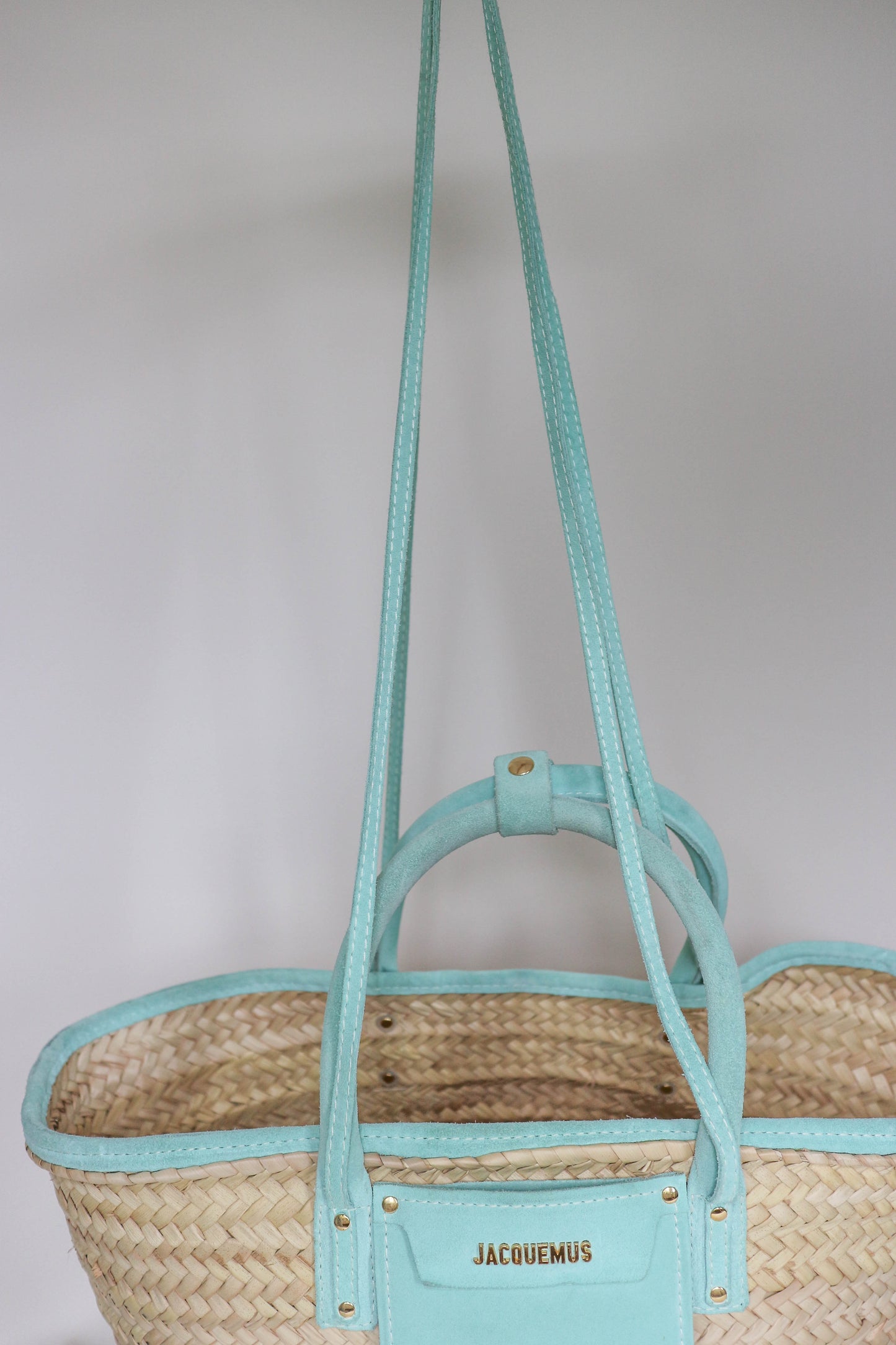 Jacquemus Raffia Leather Tote Bag Turquoise