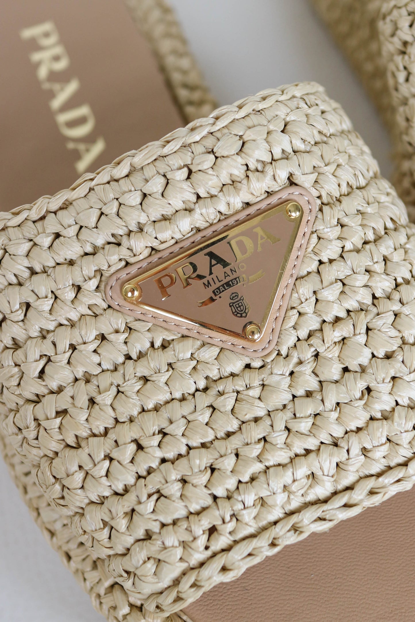 Prada Logo Raffia Platform Sandals