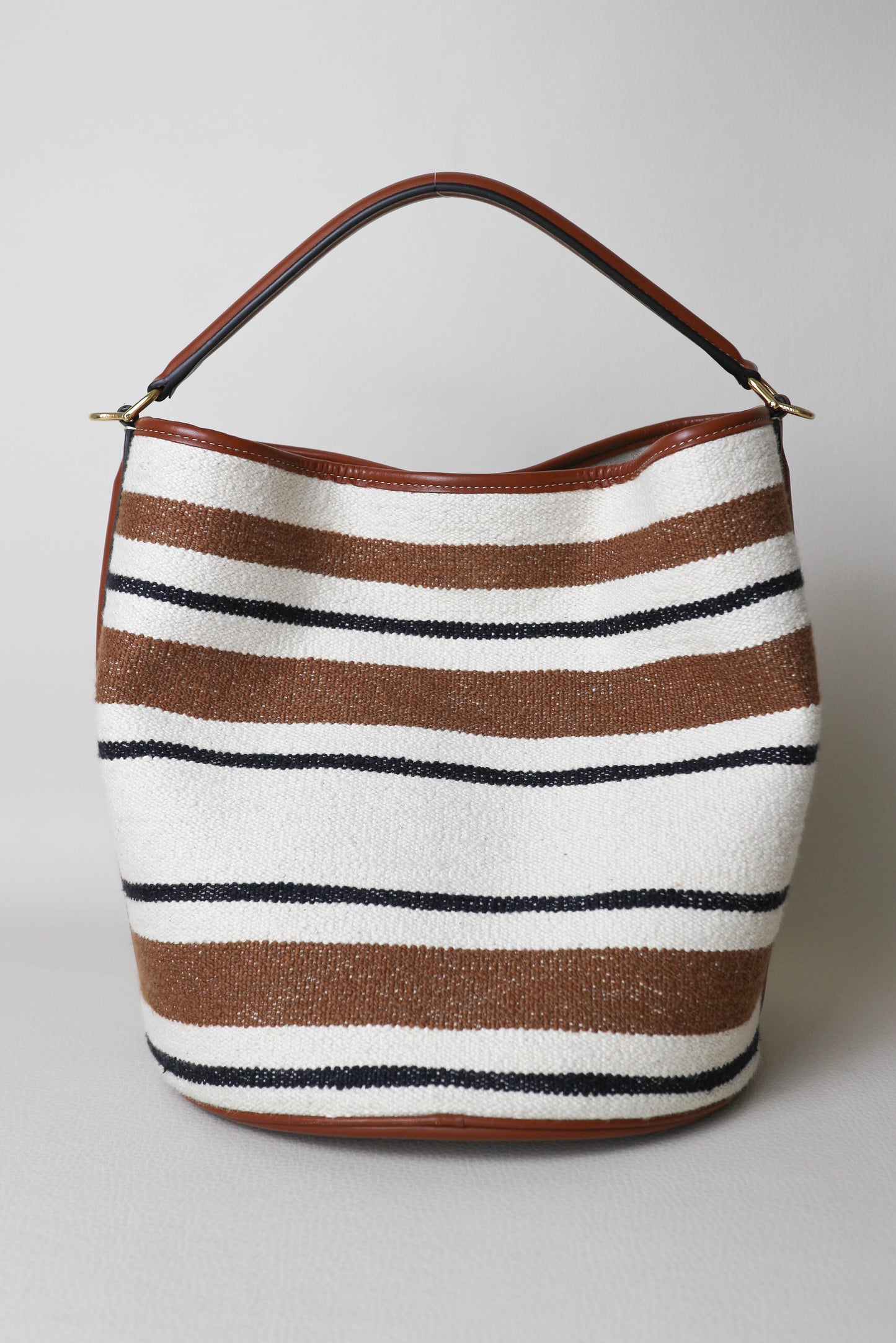 CELINE Canvas Striped Bucket Bag Brown