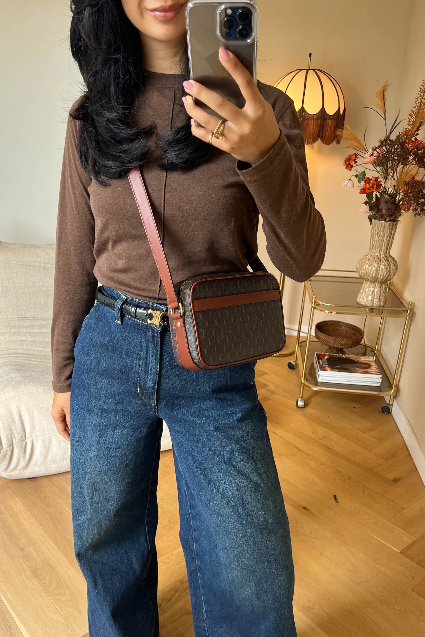 Saint Laurent Monogram Camera Crossbody Bag Brown