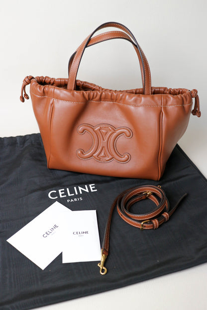 CELINE Triomphe Drawstring Tote Bag Brown