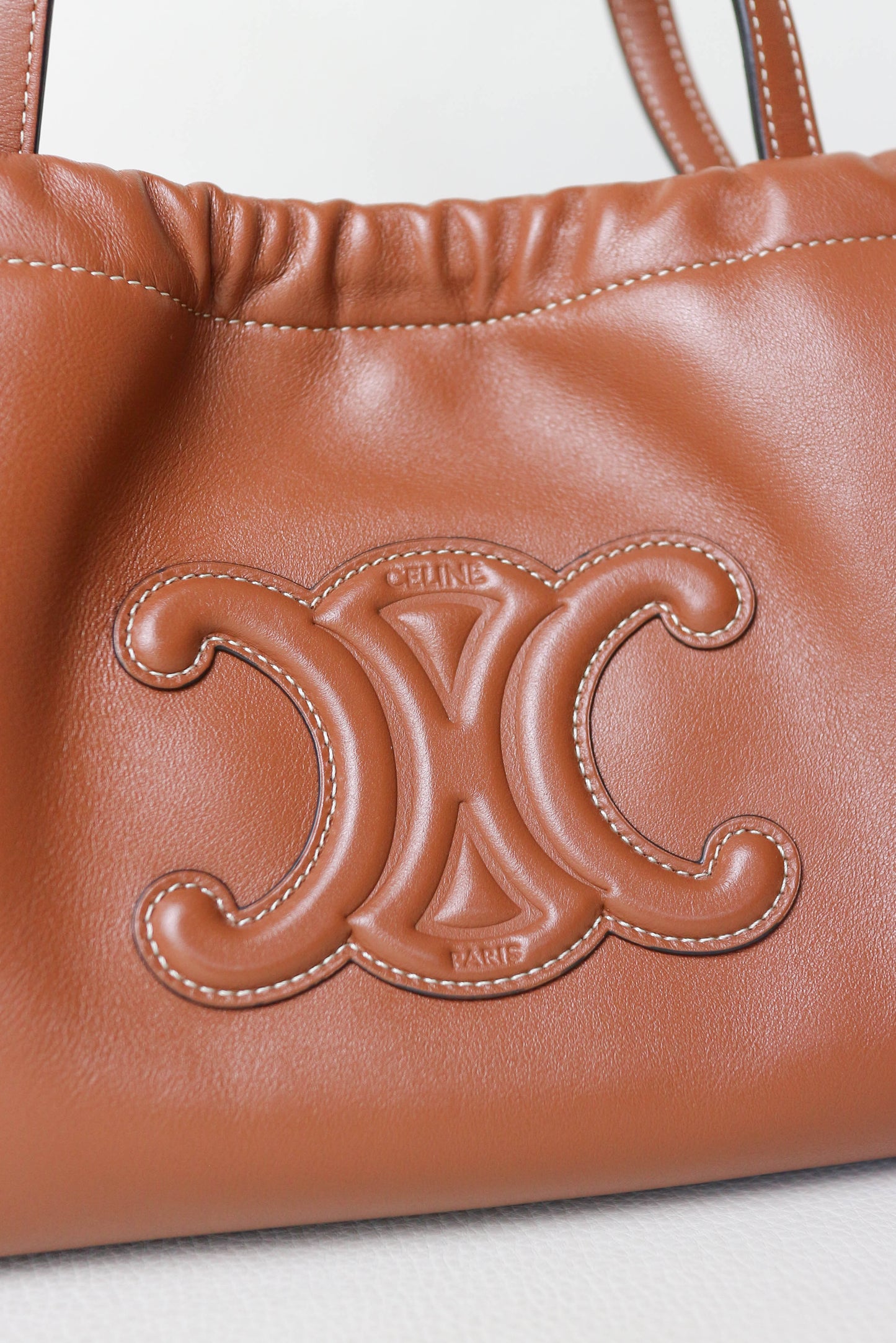 CELINE Triomphe Drawstring Tote Bag Brown