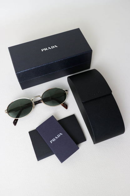 Prada Logo Oval Sunglasses Gold