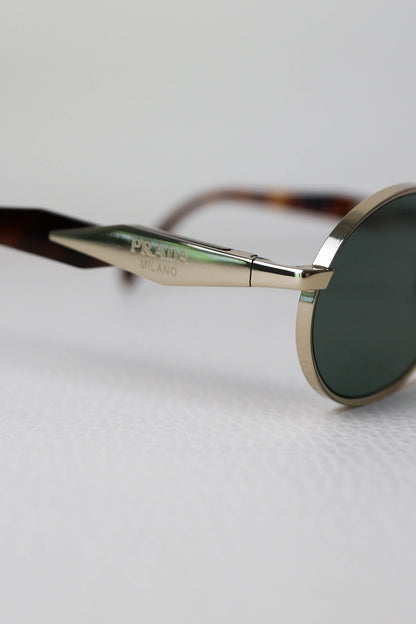 Prada Logo Oval Sunglasses Gold
